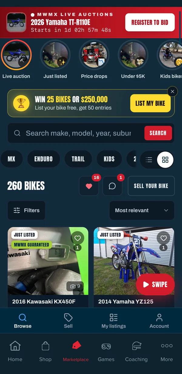 MWMX Marketplace in the app with live auctions