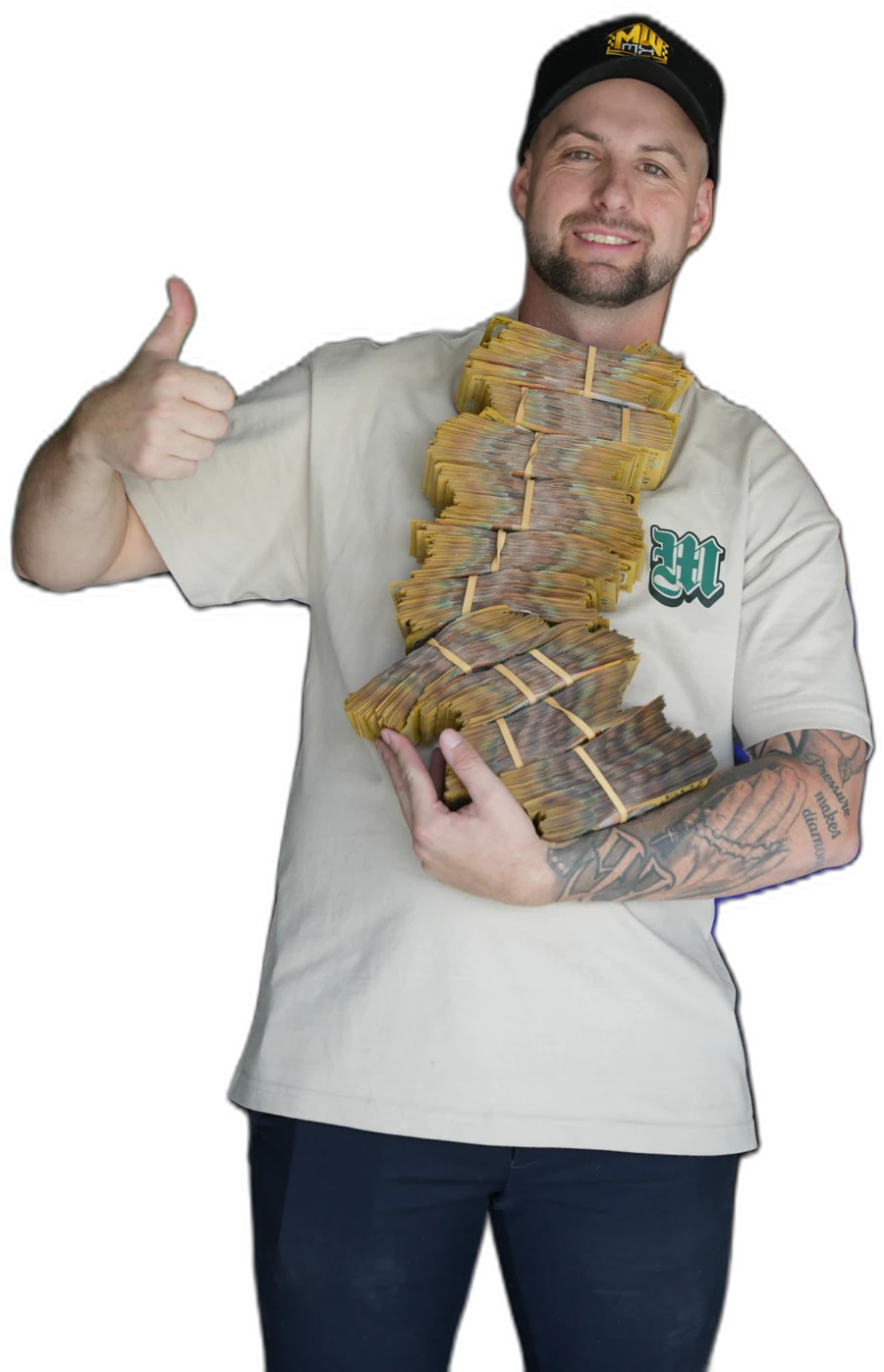 Kale Makeham holding cash
