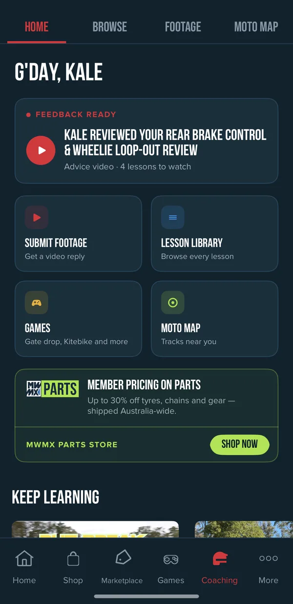 MWMX app coaching: footage feedback from Kale