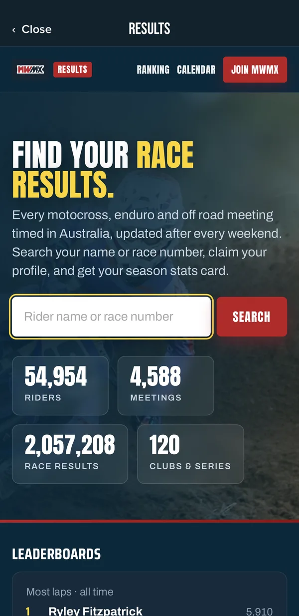 Find your race results in the MWMX app